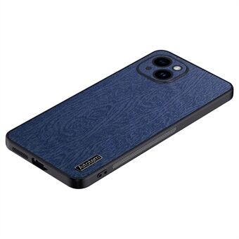For iPhone 14 Plus Wood Grain Phone Cover PU Leather+PC+TPU Case with All-wrapped Camera Protection