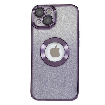 For iPhone 14 Plus Glitter Phone Case Electroplating CD Vein Logo Hole Soft TPU Cover with Camera Lens Protector