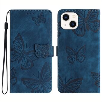 For iPhone 14 Plus Foldable Stand PU Leather Wallet Case Butterfly Imprinted Skin-touch Phone Cover