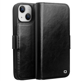 QIALINO For iPhone 14 Plus Genuine Cow Leather Case Stand Folio Wallet Phone Cover