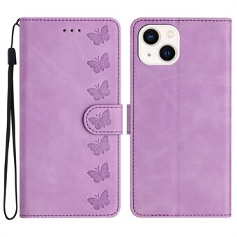 For iPhone 14 Plus Butterfly Imprinted Drop-proof Shell PU Leather Wallet Stand Phone Case