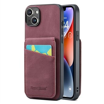 FIERRE SHANN For iPhone 14 Plus Card Slots Kickstand Phone Case RFID Blocking PU Leather+TPU Back Cover