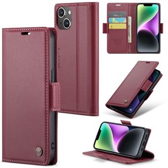 CASEME 023 Series For iPhone 14 Plus PU Leather Wallet Case Litchi Texture Stand RFID Blocking Phone Cover