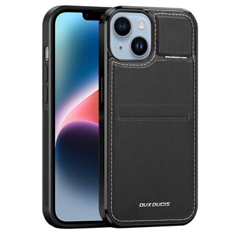 DUX DUCIS Rafi Series for iPhone 14 Plus RFID Blocking Leather+PC+TPU Cover Card Holder Kickstand Magnetic Phone Case