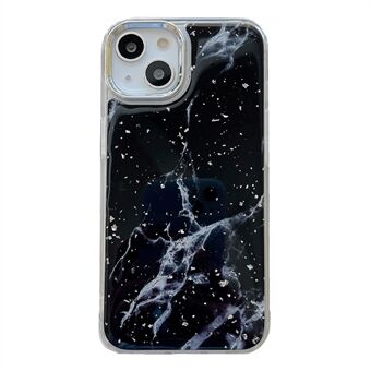 For iPhone 14 Plus Hard Phone Shell Electroplating Epoxy Marble Pattern Silver Foil Acrylic+TPU Phone Case