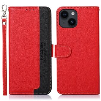 KHAZNEH For iPhone 14 Plus PU Leather Cell Phone Case Litchi Texture RFID Blocking Stand Wallet Cover