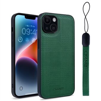 CMAI2 Protective Case for iPhone 14 Plus Textured Imprinted PU+PC+TPU Slim Phone Cover with Strap