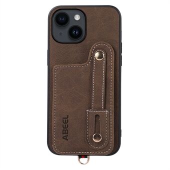 ABEEL Style 03 For iPhone 14 Plus Back Shell with Card Slots PU Leather Coated TPU+PC Litchi Texture Phone Kickstand Cover