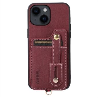 ABEEL Style 01 For iPhone 14 Plus Litchi Texture PU Leather Coated TPU+PC Phone Cover Card Holder Kickstand Case