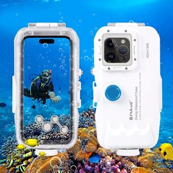 PULUZ PU9116W For iPhone 14 Plus / 14 Pro Max / 13 Pro Max / 12 Pro Max Mobile Phone Case 40m Underwater Waterproof PC+Glass Phone Cover (Upgraded Version)