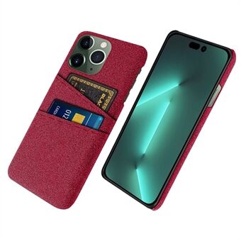 For iPhone 14 Pro Max 6.7 inch Cloth Texture Dual Card Slots Protective Phone Case Cloth + PC Back Cover