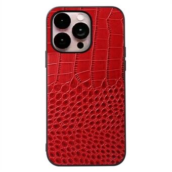 For iPhone 14 Pro Max 6.7 inch Hybrid Slim Case Crocodile Texture Phone Cover Shockproof Genuine Cowhide Leather Coated PC+TPU Mobile Phone Protective Shell