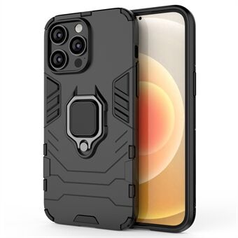 For iPhone 14 Pro Max 6.7 inch Anti-drop Soft TPU + Hard PC Hybrid Case Shockproof Phone Cover with Ring Kickstand
