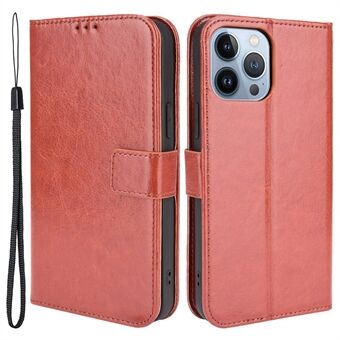 For iPhone 14 Pro Max 6.7 inch Anti-drop PU Leather Folio Flip Phone Cover Crazy Horse Texture Magnetic Clasp Stand Shockproof Wallet Case