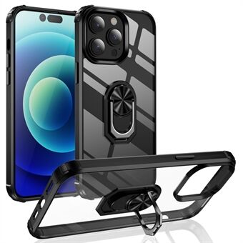 For iPhone 14 Pro Max 6.7 inch Ring Holder Kickstand PC + TPU Dual Layer Protection Phone Case with Built-in Metal Sheet