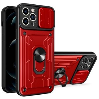 For iPhone 14 Pro Max 6.7 inch Kickstand Phone Case Hard PC  Soft TPU Hybrid Cover with Card Holder and Slide Lens Protection
