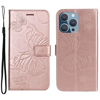 KT Leather Series-2 for iPhone 14 Pro Max 6.7 inch Full Protection Butterfly Imprinted PU Leather Wallet Case Anti-scratch Phone Flip Cover with Stand