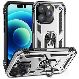 For iPhone 14 Pro Max 6.7 inch Rotary Kickstand Phone Case Soft TPU Hard PC Back Cover with Built-in Metal Sheet