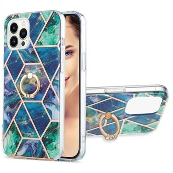 For iPhone 14 Pro Max 6.7 inch YB IMD Series-7 Ring Kickstand Splicing Marble Pattern Case Soft TPU IMD Electroplating Cover