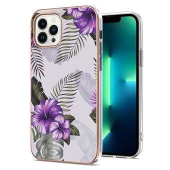 For iPhone 14 Pro Max 6.7 inch YB IMD Series-1 Anti-wear Smooth Touch Flexible TPU Case Electroplating Edge IMD Marble Floral Pattern Support Wireless Charging Cover