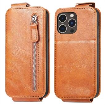 Vertical Flip Zipper Wallet Case for iPhone 14 Pro Max 6.7 inch, PU Leather Stand Phone Cover with Built-in Metal Sheet