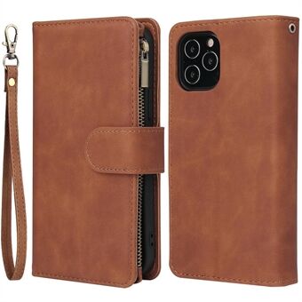 For iPhone 14 Pro Max 6.7 inch Shockproof PU Leather Phone Wallet Case with Multiple Card Slots Zipper Pocket Flip Cover Stand