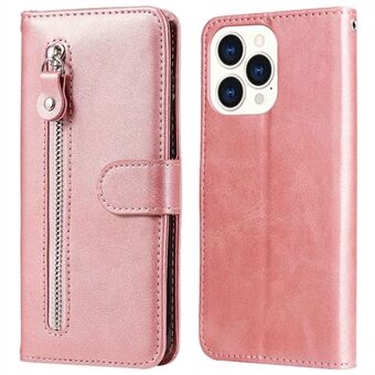 For iPhone 14 Pro Max 6.7 inch Bump Proof Phone Case Outer Zipper Pocket PU Leather Stand Wallet Cover