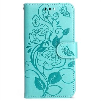 For iPhone 14 Pro Max 6.7 inch Imprinted Roses Anti-scratch PU Leather Stand Wallet Feature Phone Case Shell