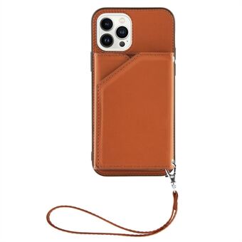 YB Leather Coating Series-2 for iPhone 14 Pro Max 6.7 inch 5G Skin-touch PU Leather Coated TPU Cover Kickstand Card Holder Phone Back Case with Strap