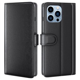 For iPhone 14 Pro Max 6.7 inch Genuine Split Leather Stand Case Folio Flip Magnetic Clasp Phone Wallet Cover