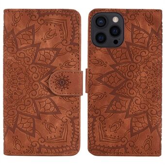 For iPhone 14 Pro Max 6.7 inch Imprint Flower Shockproof Phone Cover Wallet Design Calf Texture Leather Cover with Stand