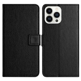For iPhone 14 Pro Max 6.7 inch Litchi Texture PU Leather Case Stand Wallet Full Protection Phone Cover - Black