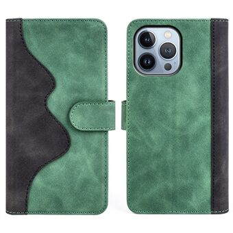 For iPhone 14 Pro Max 6.7 inch Color Splicing PU Leather Cover Foldable Stand Shockproof Wallet Phone Case