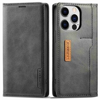 LC.IMEEKE LC-001 Series for iPhone 14 Pro Max 6.7 inch Color Splicing Magnetic Adsorption PU Leather Phone Case Card Slots Design Drop-proof Cover