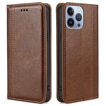 For iPhone 14 Pro Max 6.7 inch PU Leather Folding Phone Cover Plaid Pattern Card Holder Stand Flip Folio Magnetic Auto-absorbed Case
