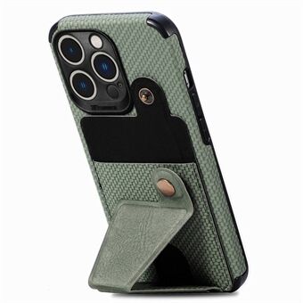 PU Leather Coated TPU Phone Case for iPhone 14 Pro Max 6.7 inch, K-shape Kickstand Carbon Fiber Texture Anti-scratch Phone Cover Card Holder
