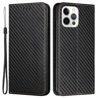 For iPhone 14 Pro Max 6.7 inch Well-protected Carbon Fiber Texture PU Leather Case Auto Magnetic Closed Flip Stand Wallet Cover