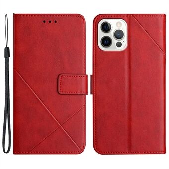 For iPhone 14 Pro Max 6.7 inch Solid Color Line Imprinting Wallet Stand Cover PU Leather TPU Phone Case