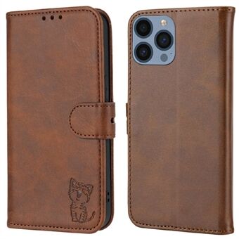 For iPhone 14 Pro Max 6.7 inch Anti-drop Phone Case PU Leather Happy Cat Pattern Imprinted Wallet Stand Protective Cover