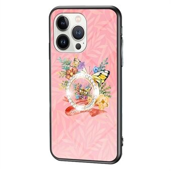 For iPhone 14 Pro Max 6.7 inch Butterfly Series Butterfly Pattern Printing Kickstand Phone Case Tempered Glass + PC + TPU Cover