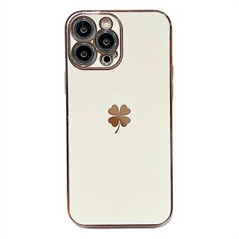 For iPhone 14 Pro Max Anti-Drop TPU Phone Case Four-Leaf Clover Pattern Electroplating Phone Case Shockproof Phone Cover - White