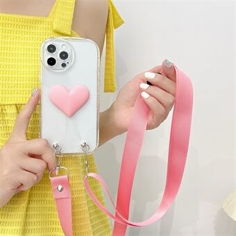 JSM For iPhone 14 Pro Max 3D Heart Shape Decor TPU Case Anti-scratch Phone Cover with Shoulder Strap