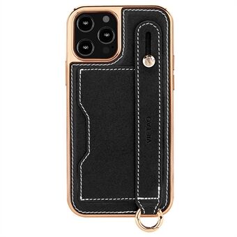 VIETAO For iPhone 14 Pro Max Anti-drop Phone Case Kickstand Scratch-resistant Electroplating Phone Cover with Card Slot and Lanyard