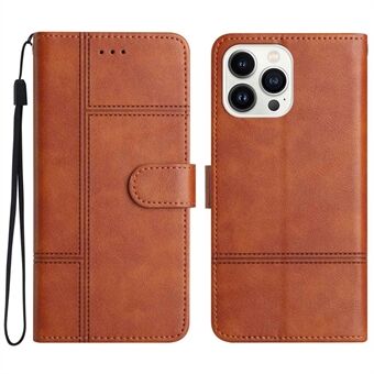 For iPhone 14 Pro Max Flip Wallet Case, Business Style Anti-collision Cowhide Texture PU Leather Phone Stand Cover with Strap