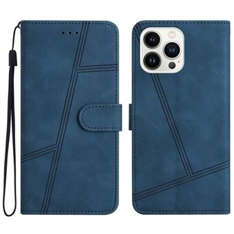 For iPhone 14 Pro Max Skin-touch Feeling Lines Decor Retro PU Leather Stand Phone Cover Anti-scratch Wallet