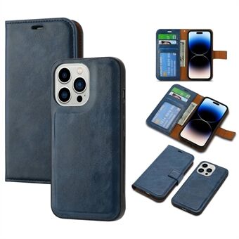 Crazy Horse Texture Phone Case for iPhone 14 Pro Max, Magnetic Detachable 2-in-1 PU Leather Stand Wallet Cover