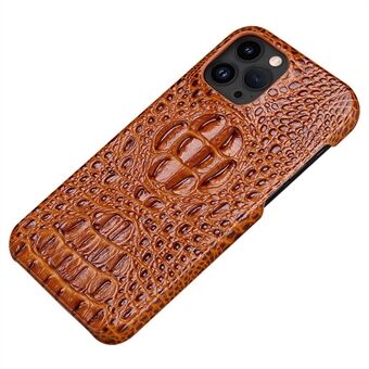 Anti-Fall Phone Case for iPhone 14 Pro Max Hard PC Protective Case Genuine Leather Coated Crocodile Texture Shockproof Cover