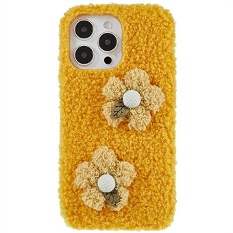For iPhone 14 Pro Max Flower Decor Cute Fluffy Phone Back Case Flexible TPU Protective Cover