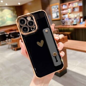 Protective Case for iPhone 14 Pro Max Slim Phone Case Heart Pattern Electroplating TPU Phone Cover Anti-Drop Case with Kickstand Strap