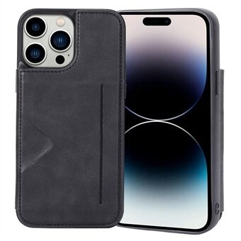 HANMAN Mika Series For iPhone 14 Pro Max Card Holder Magnetic Button Phone Case PU Leather Coated TPU Cover